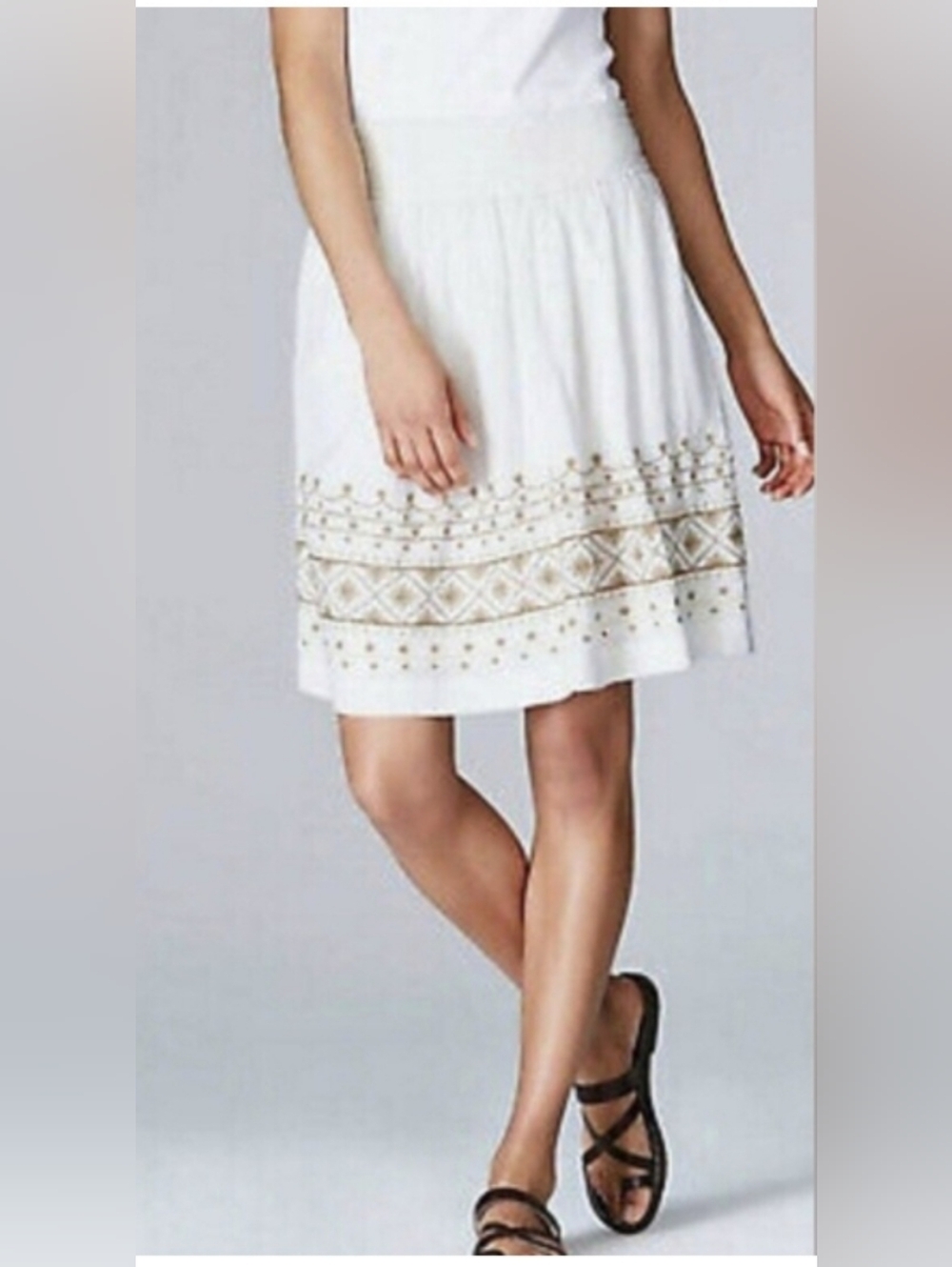 J. Jill White A-Line Skirt with Gold Embroidered Trim / Medium